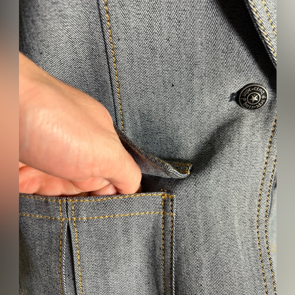 5 à 7 Cinq à Sept Louisa Grey Denim Notch Lapel Gathered Sleeve Blazer Jacket 6 - Picture 10 of 13